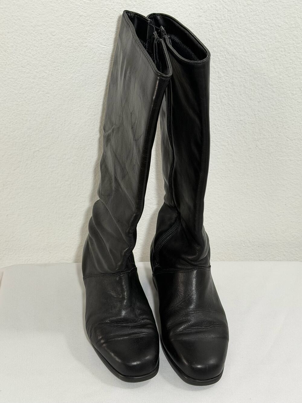 Vintage 90's Re'gence Canada Tall Winter Leather Boots Black Cozy Lined